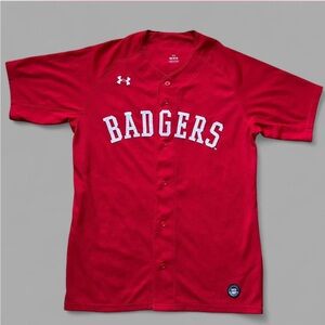 Men’s Under Armour Wisconsin Badgers NCAA Red Embroidered Baseball Jersey Size M